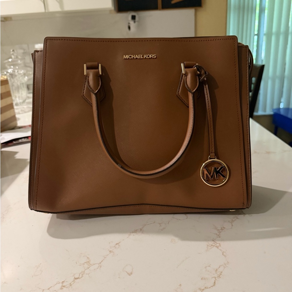 Michael Kors Chestnut Leather Tote with MK Charm